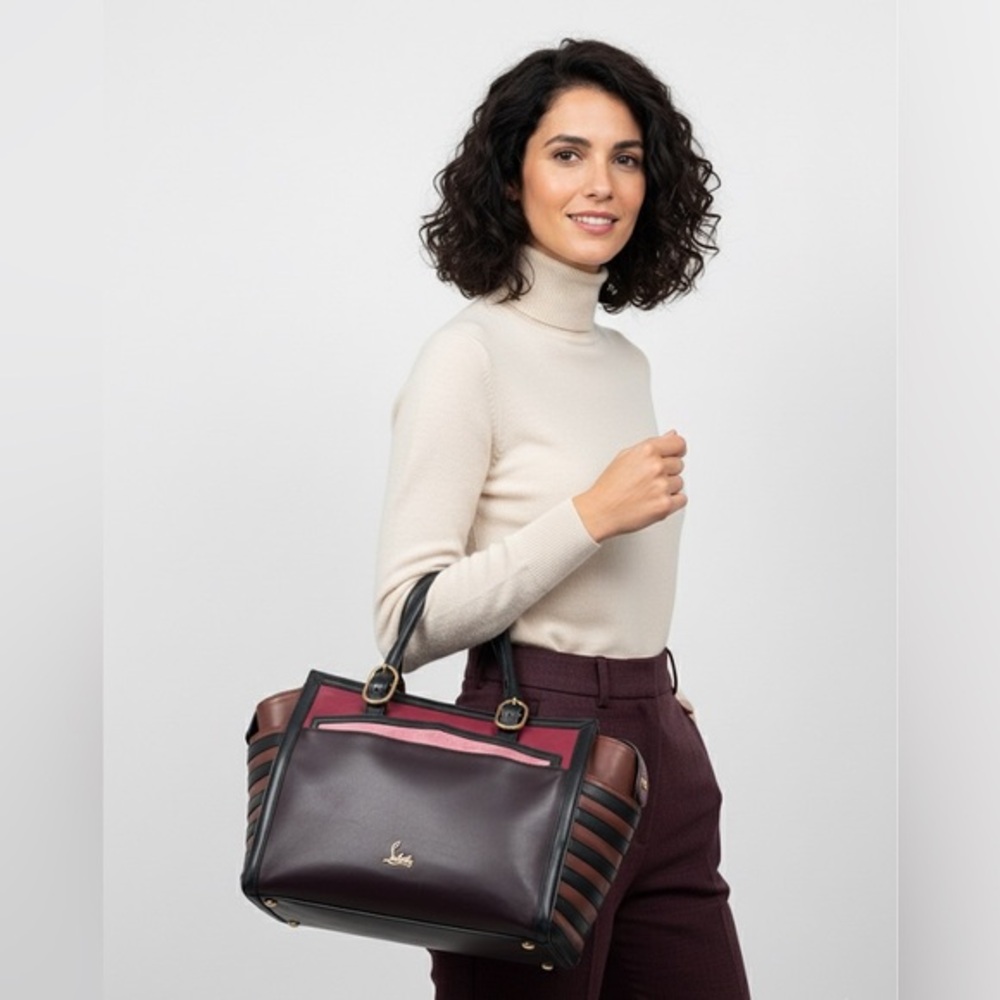 Christian Louboutin Farida Large Leather & Suede Tote Bag – Burgundy/Black/Red - Picture 3 of 16